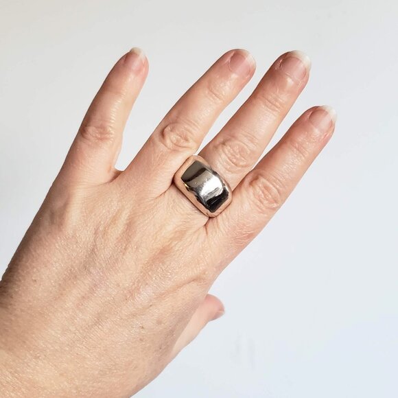 Contemporary 925 STERLING Silver Ring Geometric Fluid Liquid silver Unisex - Picture 2 of 13